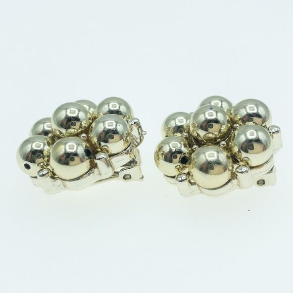 Vintage Lisner Gold Tone Beaded Cluster Clip-On Earrings 1950s Signed Retro - Picture 2 of 11